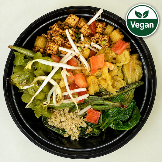 Vegan Pineapple Ginger Tofu Bowl with Quinoa & Bok Choy