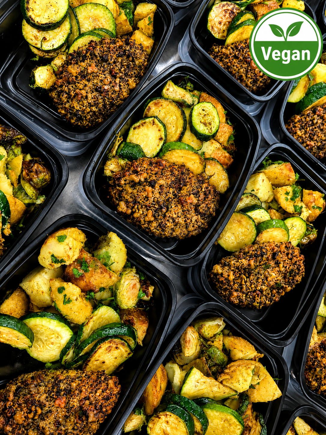 Vegan Roasted Dijon Walnut & Mushroom Patties w/ Roasted Potatoes & Veggies