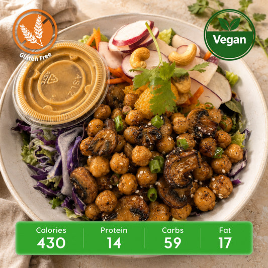 Vegan Sesame Ginger Chickpea & Mushroom Salad Bowl with Quinoa