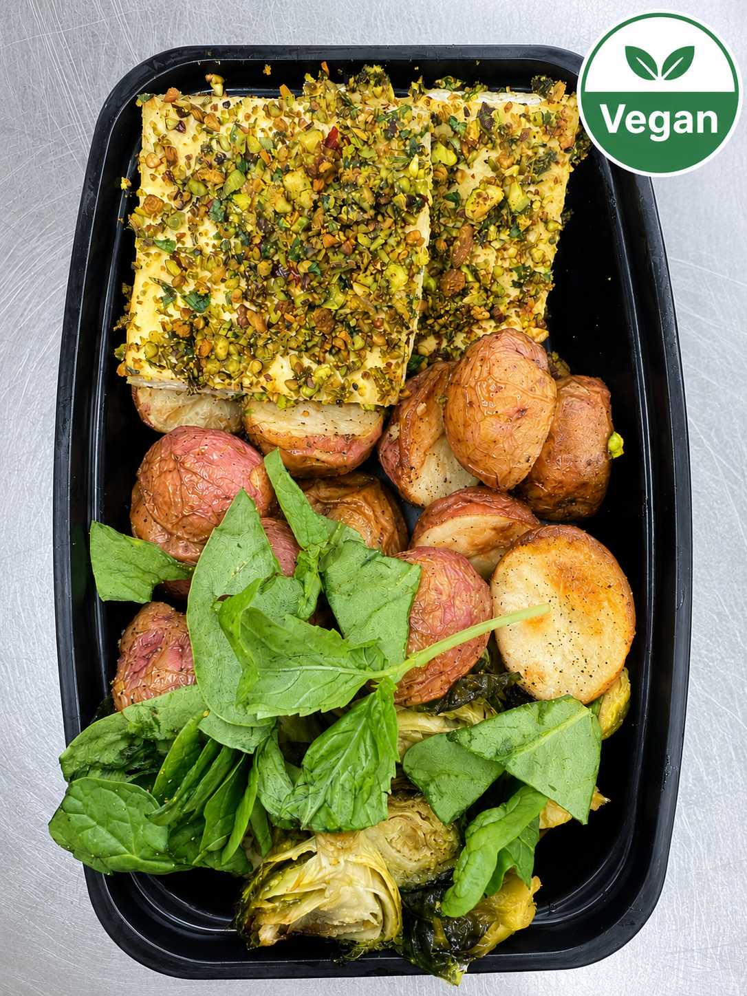 Vegan Slow Roasted Spiced Tempeh with Herbed Pistachio Crumble