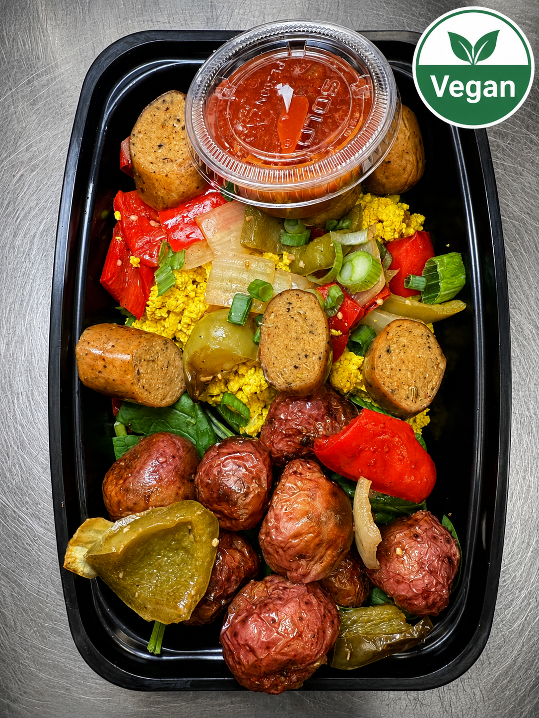 Vegan Power Protein Bowl with Tofu Scramble and Plant-Based Sausage & Roasted Potatoes