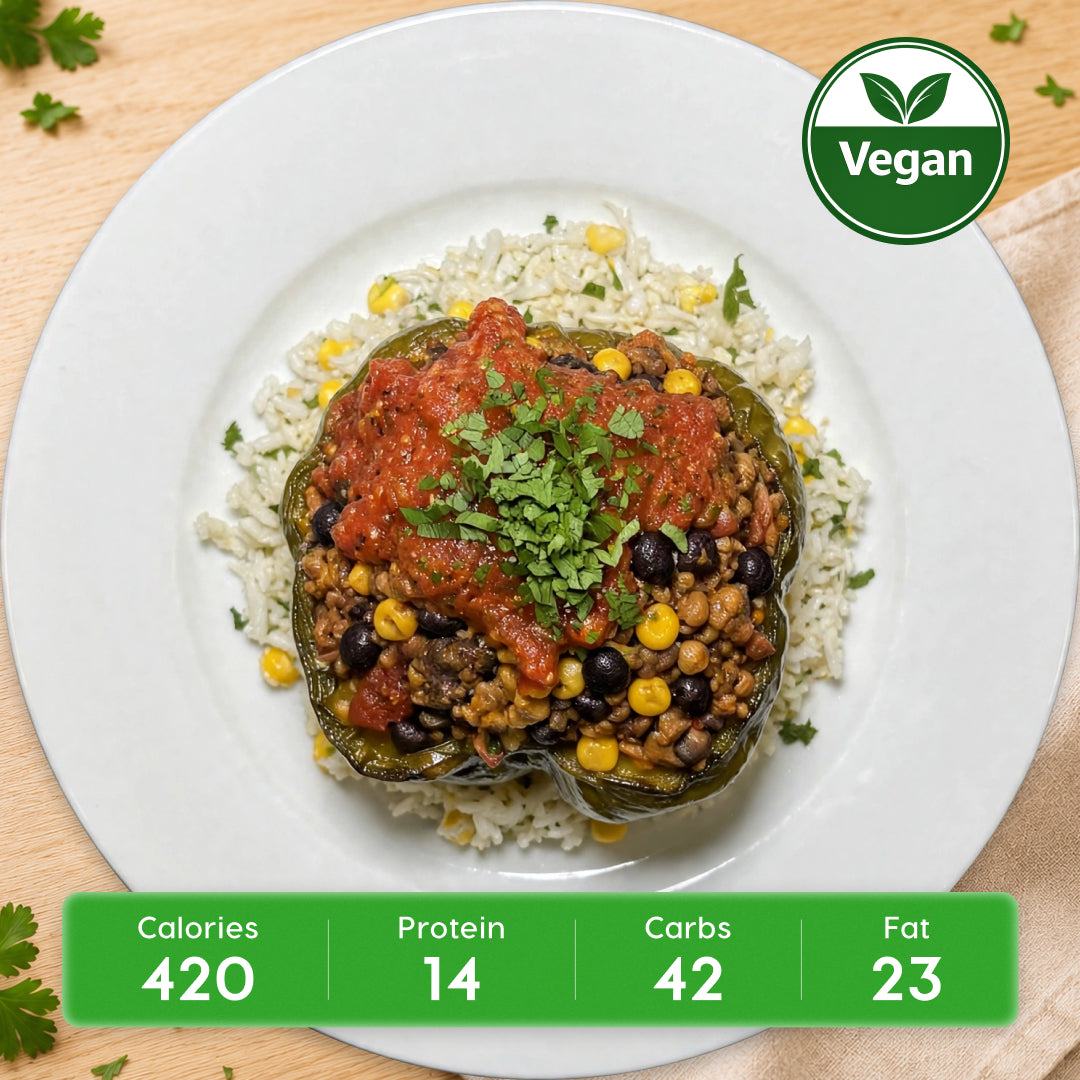 Vegan Southwest Stuffed Bell Pepper with Lentils, Mushrooms