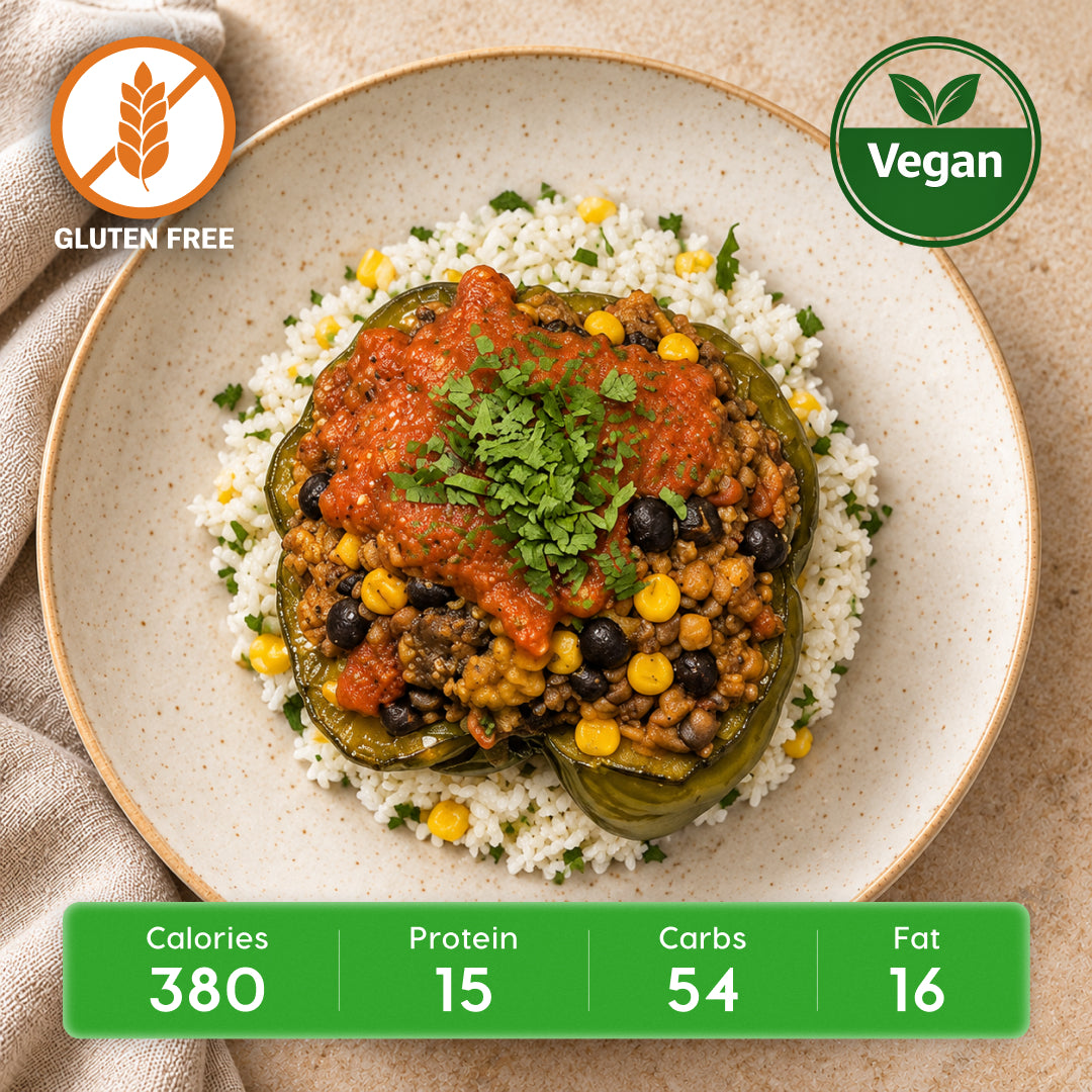Vegan Southwest Stuffed Bell Pepper with Lentils, Mushrooms