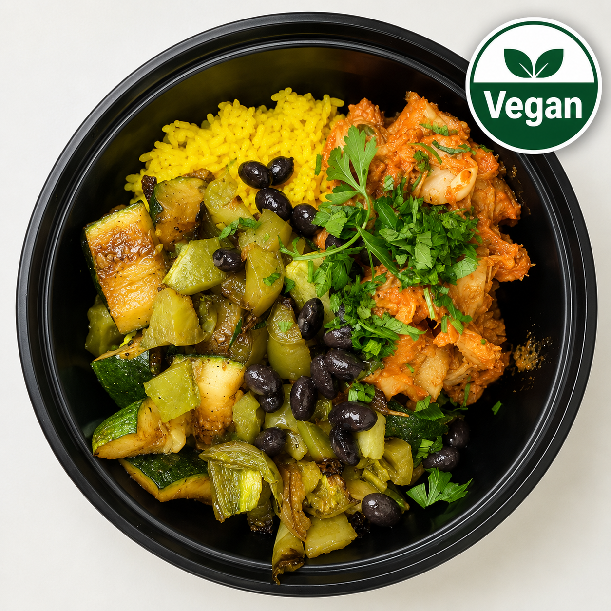 Vegan Spanish Garlic Tempeh with Saffron Rice & Roasted Veggies