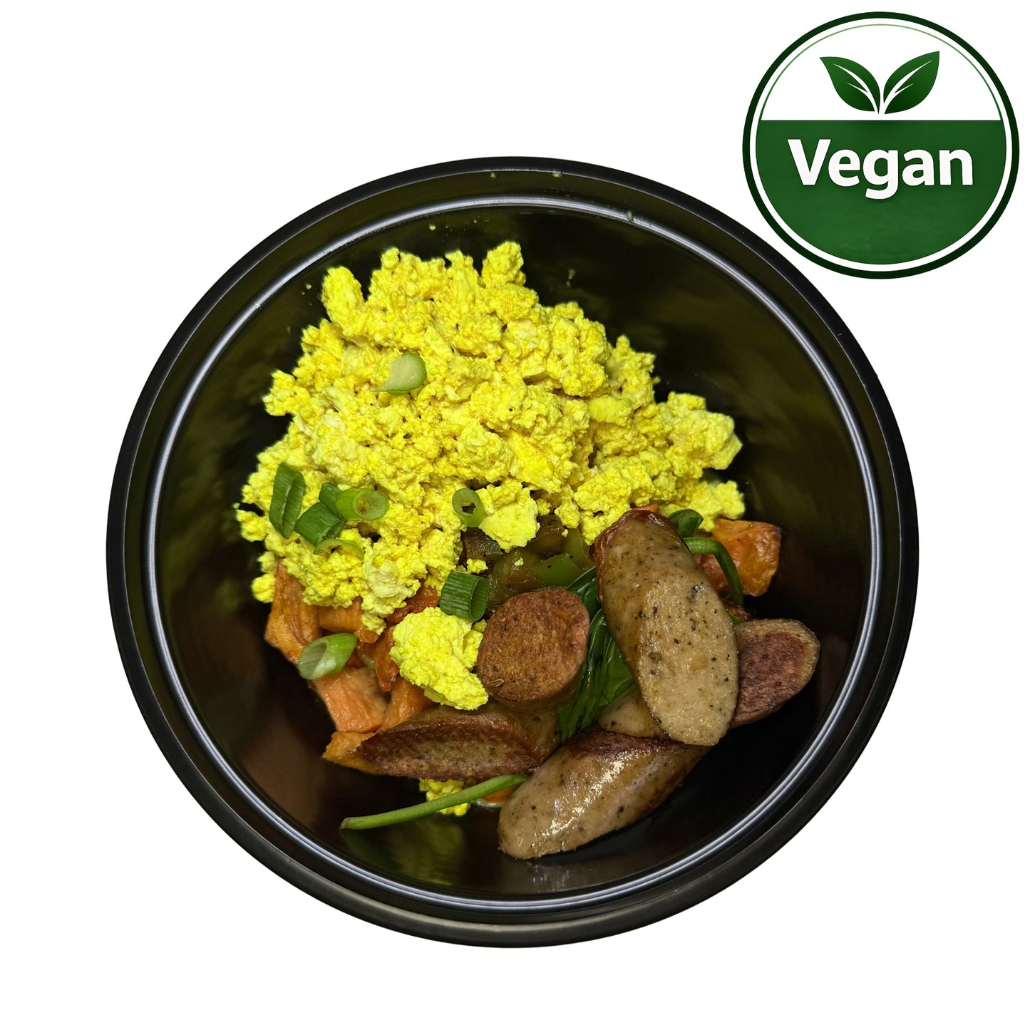 Vegan Sweet Potato & Plant-Based Sausage Skillet with Tofu Scramble & Spinach