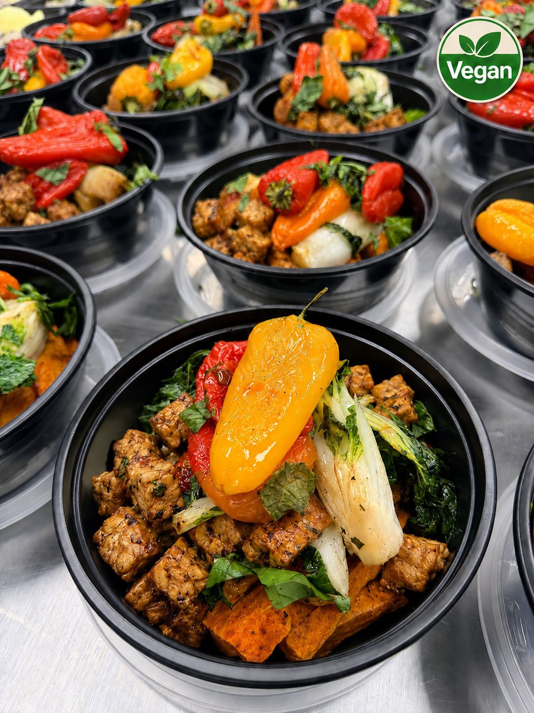 Vegan Tempeh with Sweet Potato, Bok choy & peppers