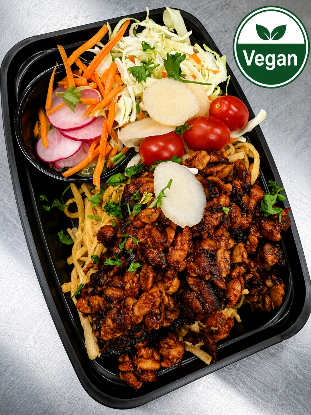 Vegan Thai Peanut Noodles with Tempeh & Cucumber Salad