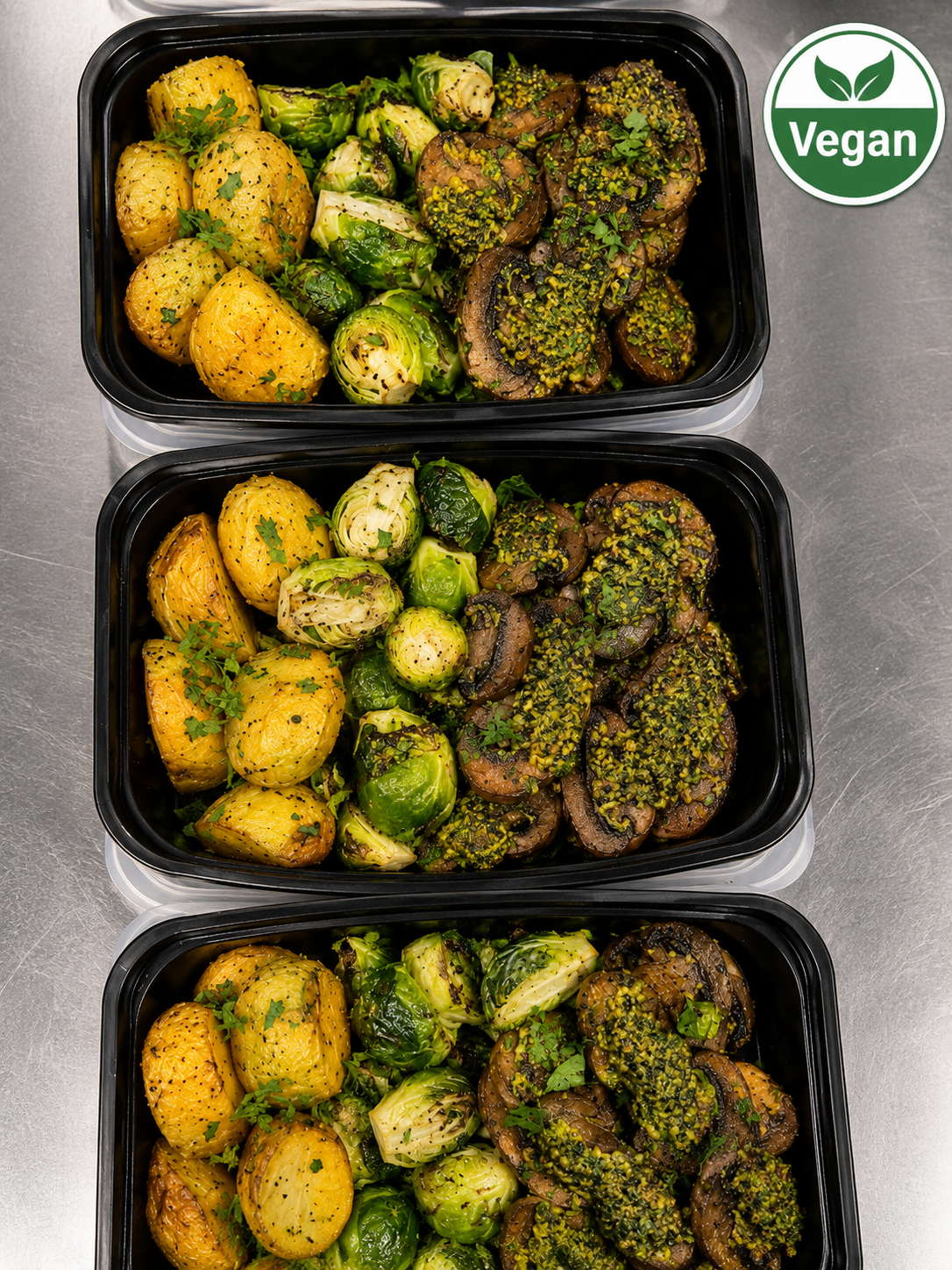 Vegan Basil Pesto Mushrooms, Potatoes, Veggies