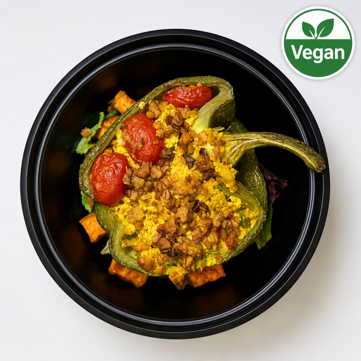 Vegan Bell Pepper Breakfast Bake with Tofu Scramble & Tempeh Sausage