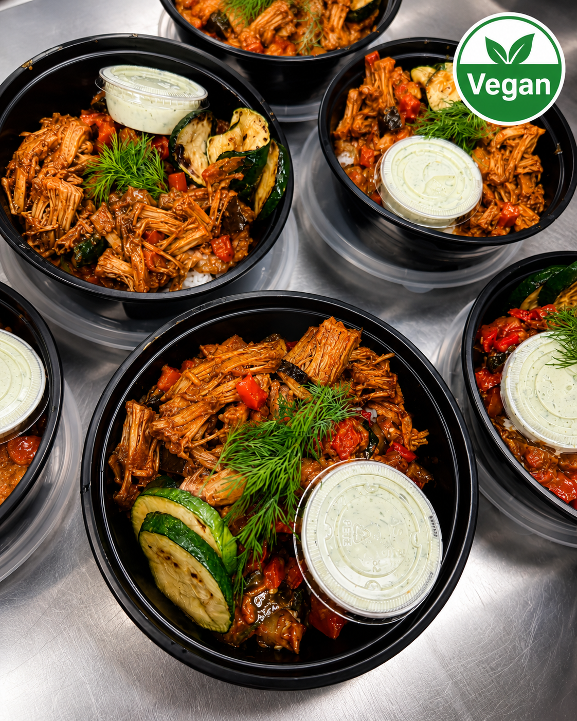 Vegan Moroccan Spiced Jackfruit with White Rice & Eggplant Stew
